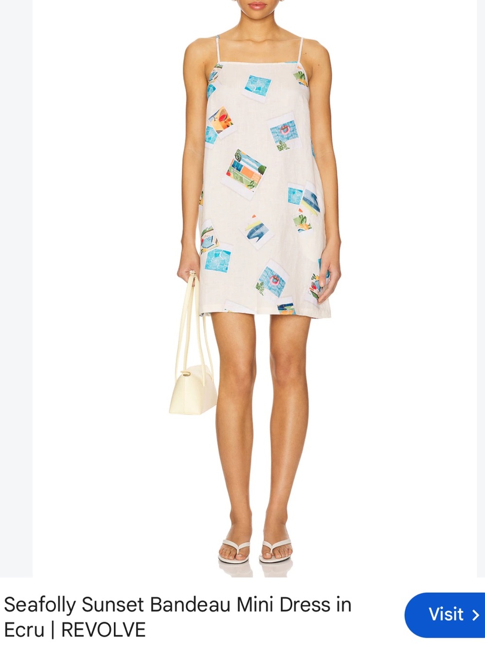 New seafolly sunset Bandeau Mini Dress with Multicolor Postcard Print ecru